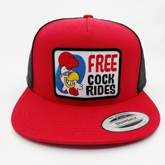 thepatriotspride.com Other - Free Chicken Rides Red Snapback Hat with Cartoon Patch